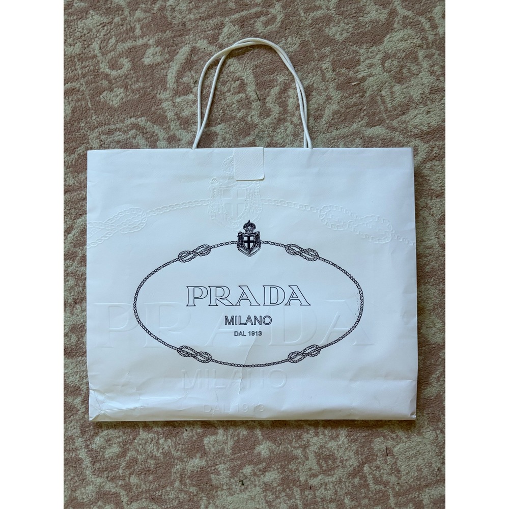 Prada Milano Large‎ White Embossed Paper Shopping Bag 22x18x6 Designer Boutique